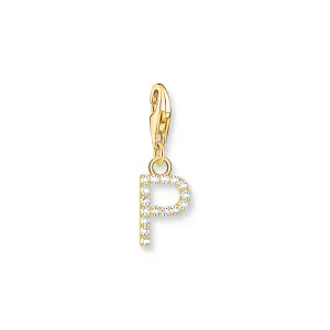 Charm pendant letter P with white stones gold plated