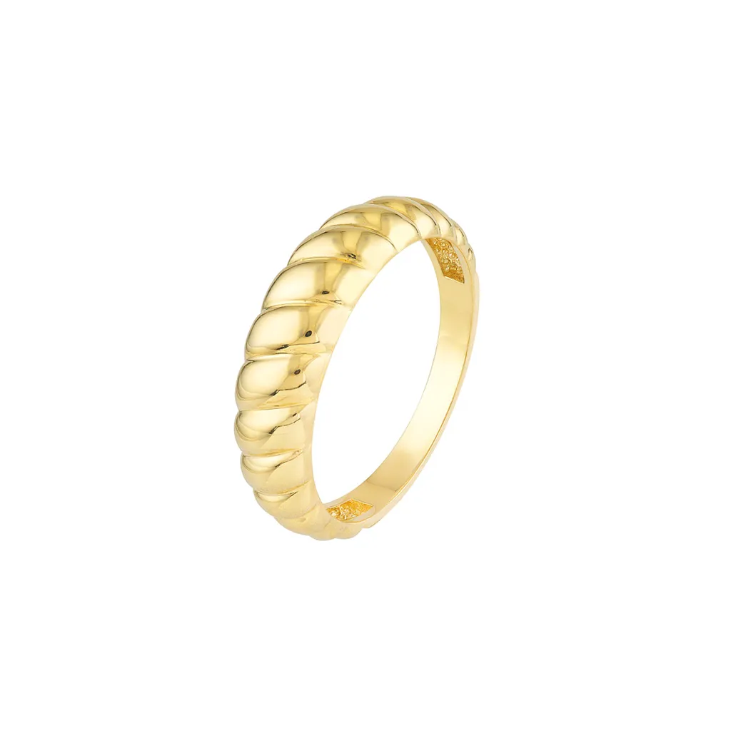 Chunky Gold Ribbed Polished Ring | Genuine 14K Yellow Gold