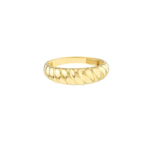 Chunky Gold Ribbed Polished Ring | Genuine 14K Yellow Gold