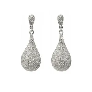 Classic Elegant Pave Pear Shape CZ Drop Brass Earrings