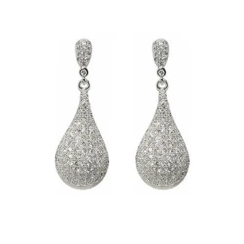 Classic Elegant Pave Pear Shape CZ Drop Brass Earrings