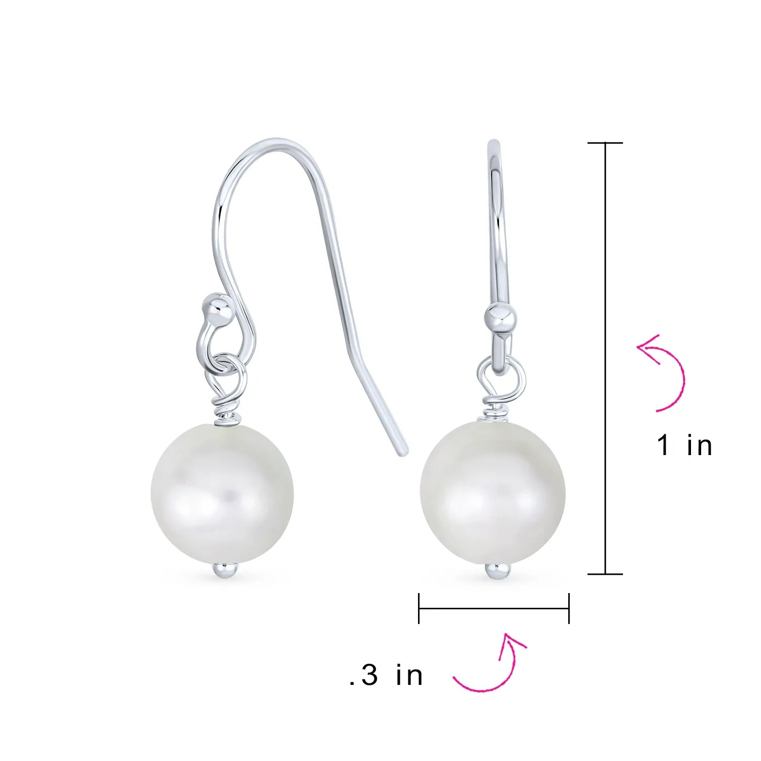 Classic White Pearl Drop Ball Earrings 14K Gold Plated Sterling Silver Hooks