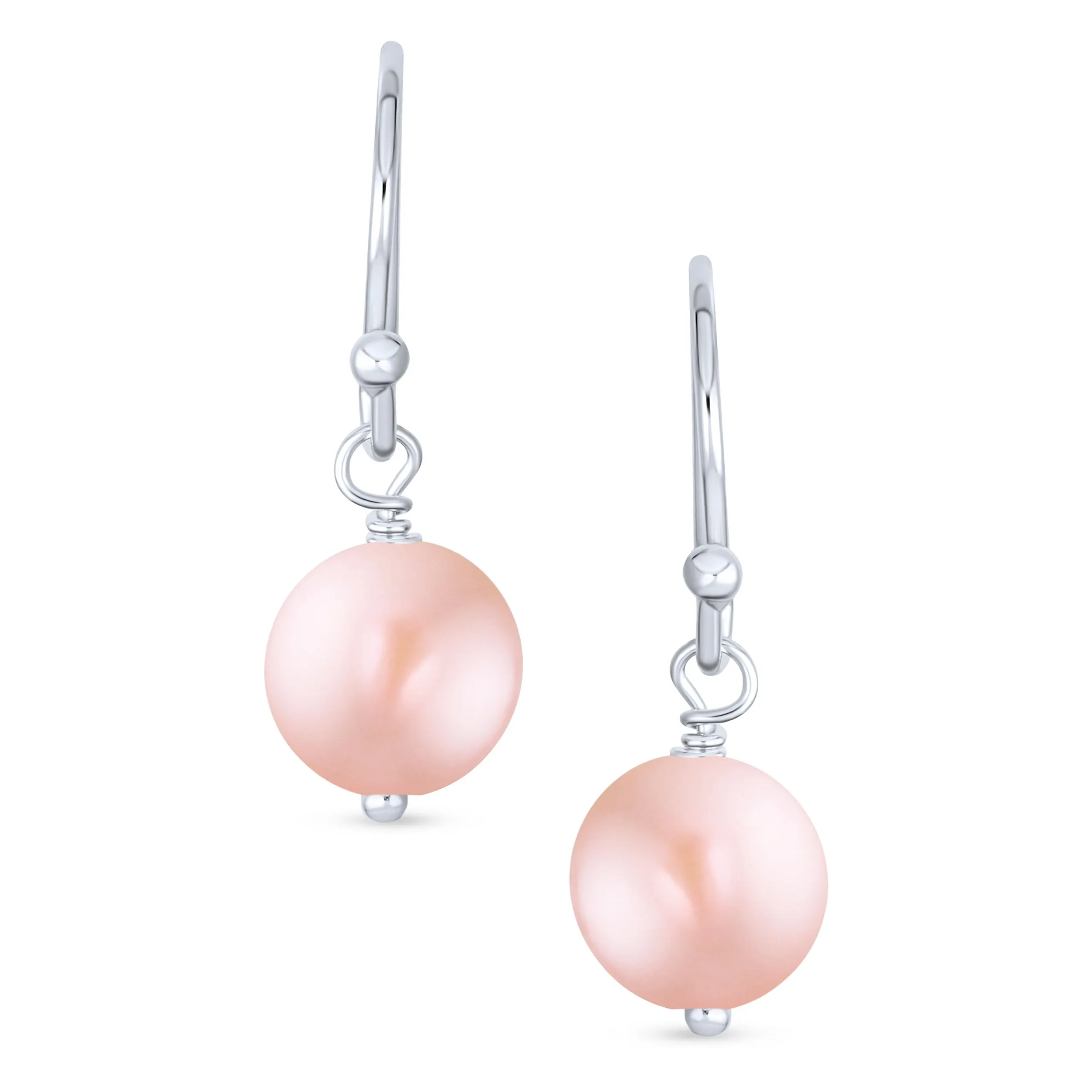 Classic White Pearl Drop Ball Earrings 14K Gold Plated Sterling Silver Hooks