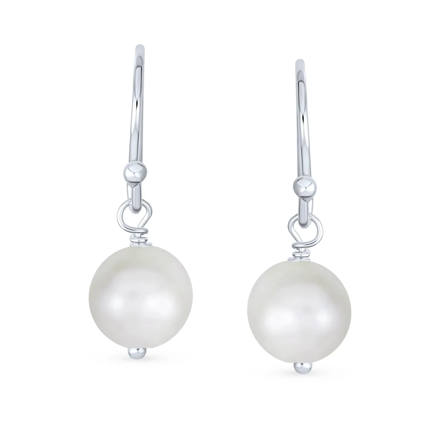 Classic White Pearl Drop Ball Earrings 14K Gold Plated Sterling Silver Hooks