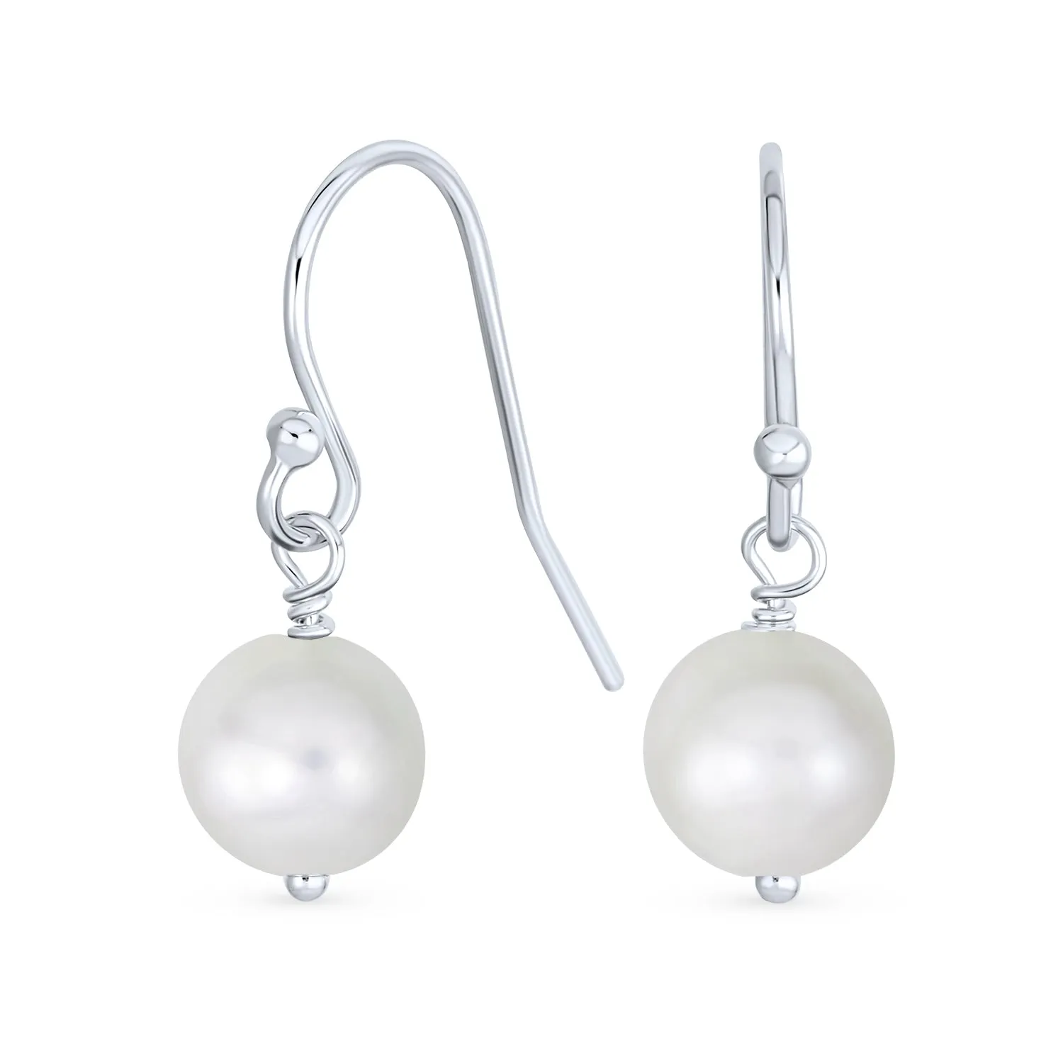 Classic White Pearl Drop Ball Earrings 14K Gold Plated Sterling Silver Hooks