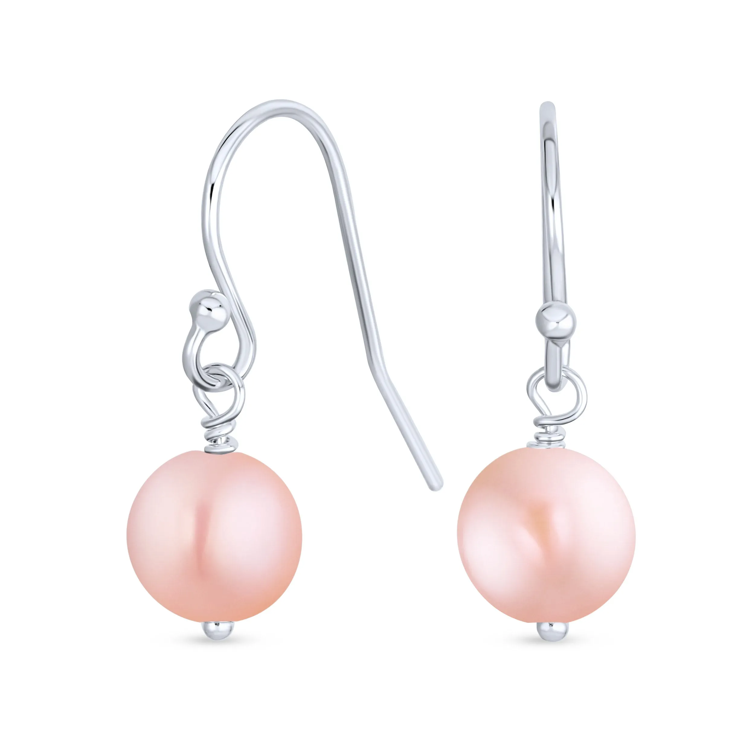 Classic White Pearl Drop Ball Earrings 14K Gold Plated Sterling Silver Hooks