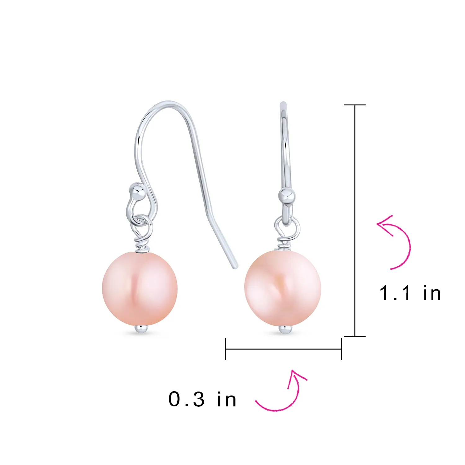 Classic White Pearl Drop Ball Earrings 14K Gold Plated Sterling Silver Hooks