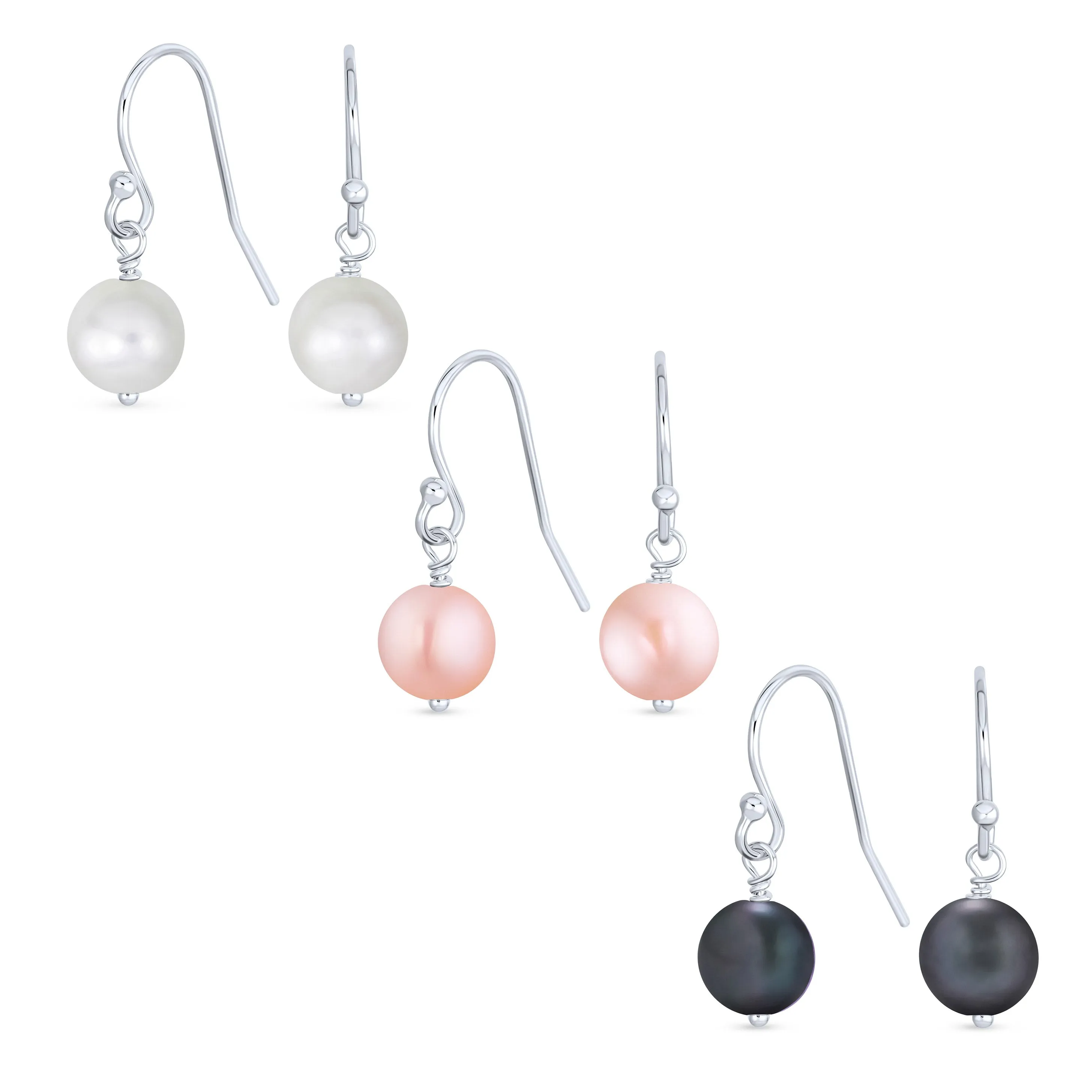 Classic White Pearl Drop Ball Earrings 14K Gold Plated Sterling Silver Hooks