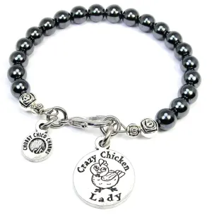 Crazy Chicken Lady Hematite Glass Bracelet