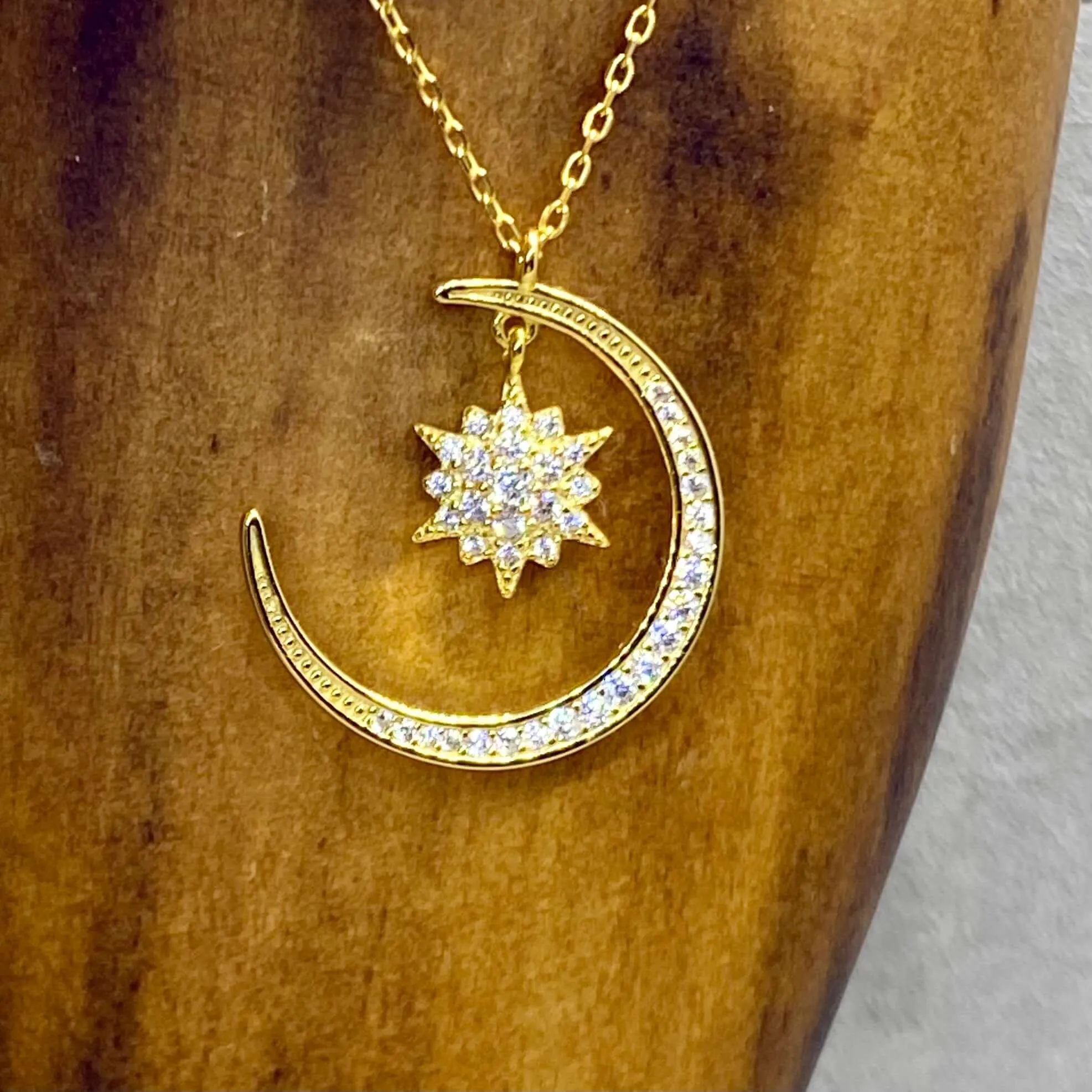 Crescent Moon & Star Sterling Silver Necklace