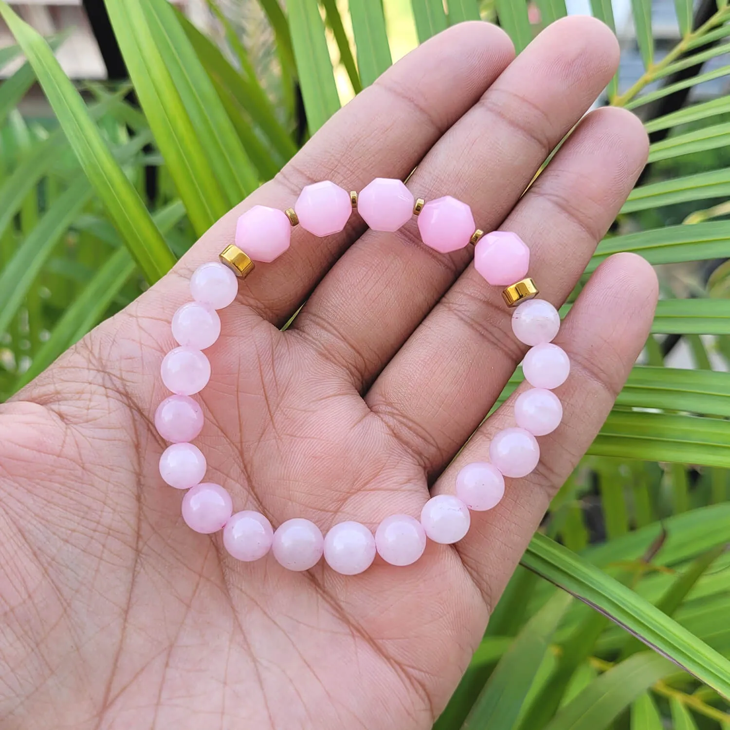 Diamond Cut Rose Quartz With Golden Hematite Natural Stone Bracelet