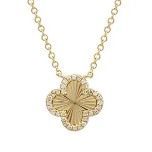 Diamond Halo Fluted Clover Necklace