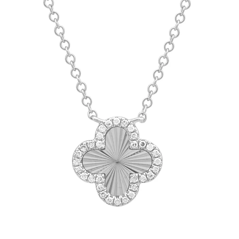 Diamond Halo Fluted Clover Necklace