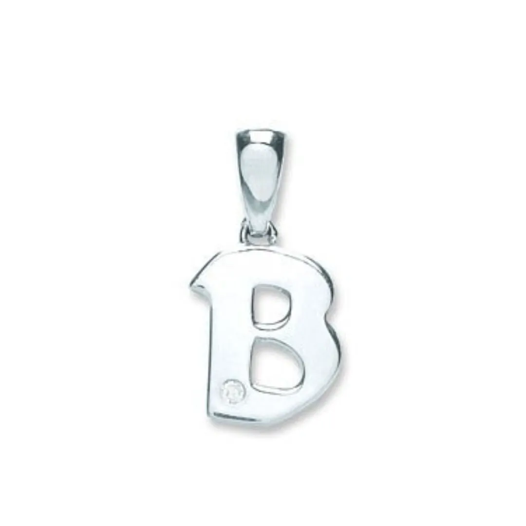 Diamond Initial B Pendant Necklace 0.01ct H-SI in 9K White Gold