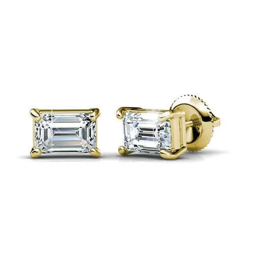 Distinctive 0.50CT Emerald Cut Diamond Stud Earrings in 14KT Yellow Gold