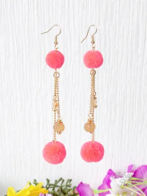 Double The Pom Earrings, Hot Pink