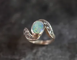 Elegant Opal Ring - White Bezel Ring - Opal Engagement Ring