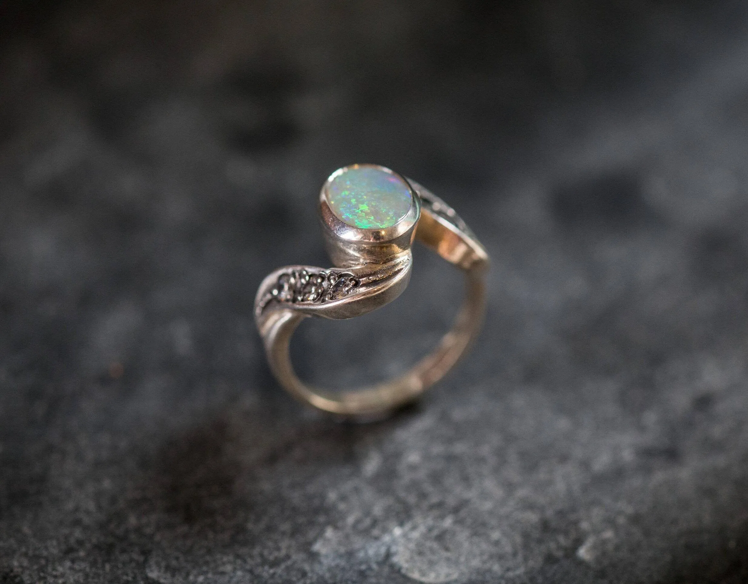 Elegant Opal Ring - White Bezel Ring - Opal Engagement Ring