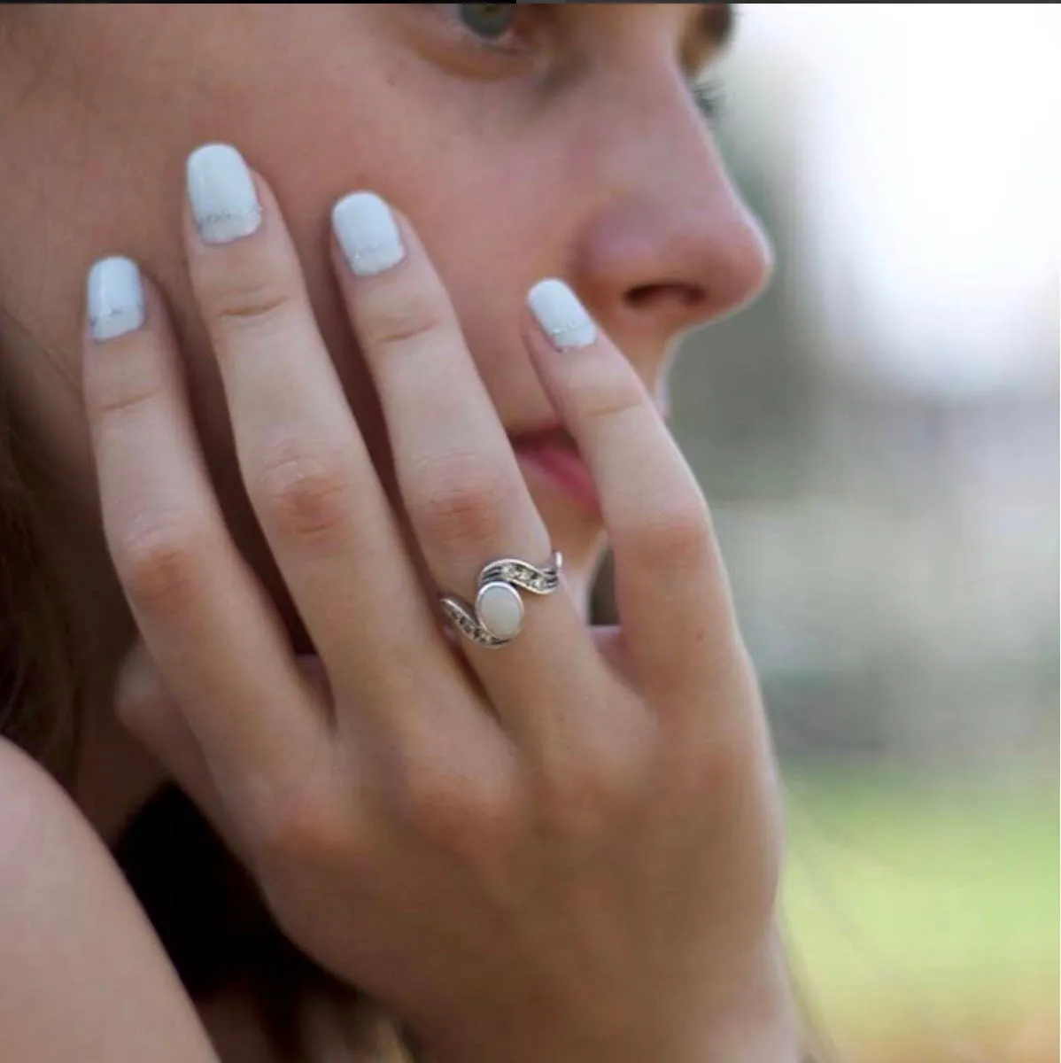 Elegant Opal Ring - White Bezel Ring - Opal Engagement Ring