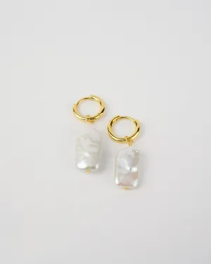 Elegant Rectangle Link Pearl Earrings - Freshwater Pearls, Luxurious Design