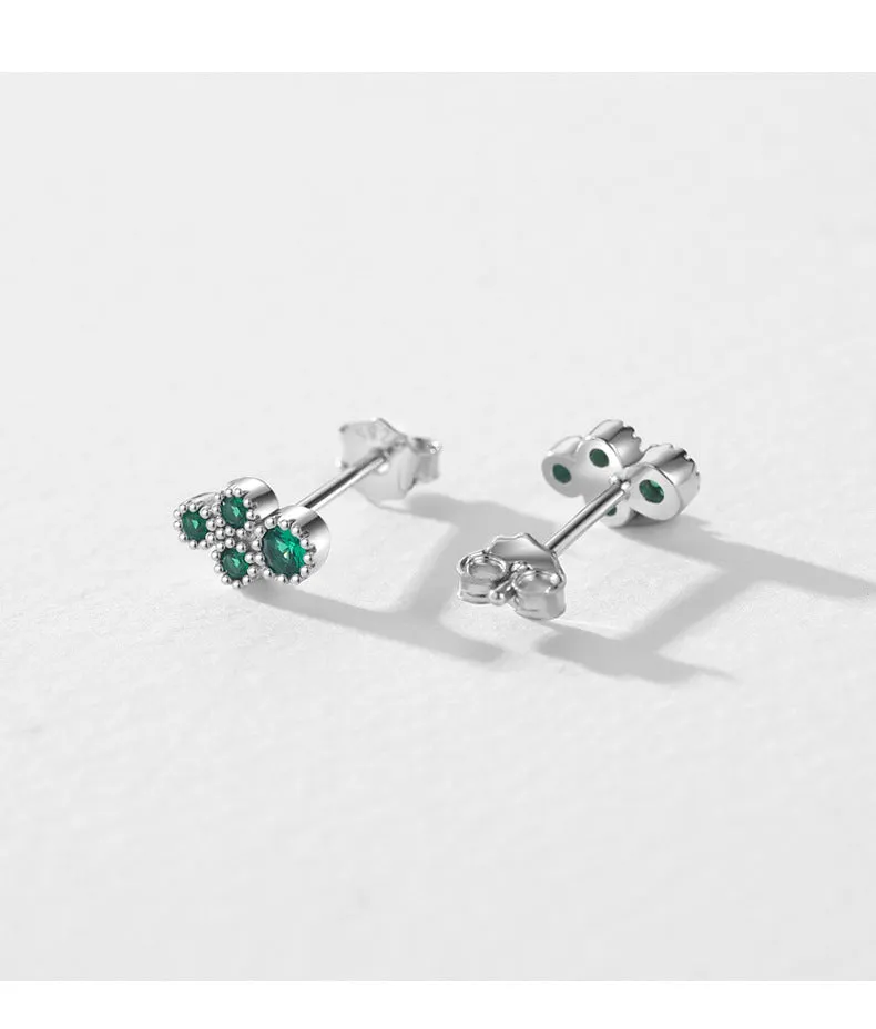 Elegant S925 Sterling Silver Emerald Zircon Stud Earrings for Women