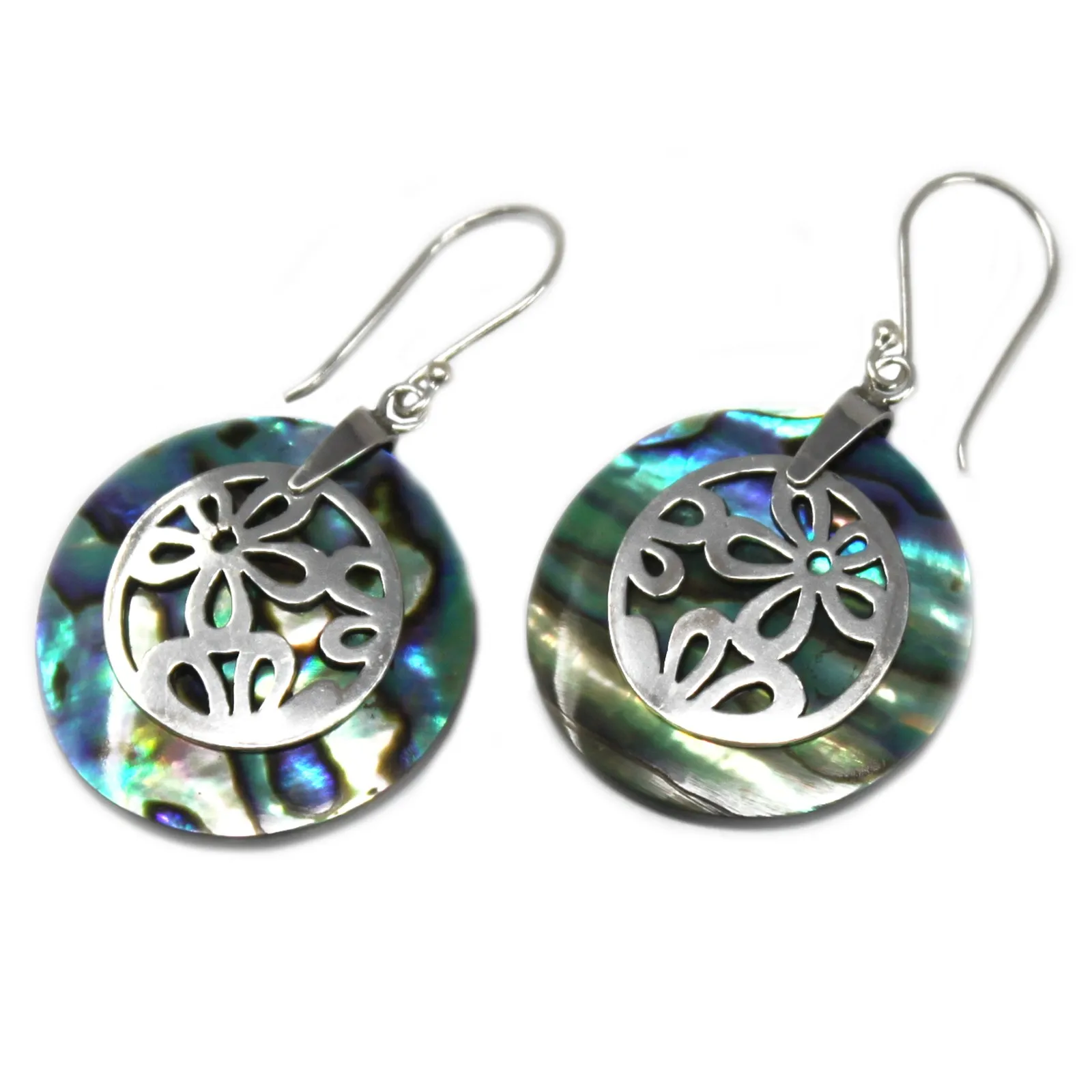 Elegant Shell & Silver Flower Earrings - Abalone Handcrafted in Bali