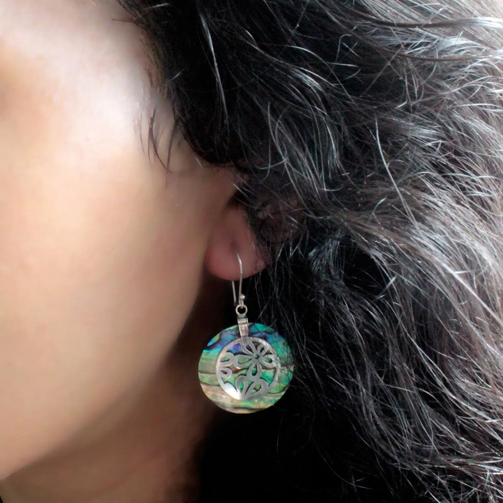 Elegant Shell & Silver Flower Earrings - Abalone Handcrafted in Bali