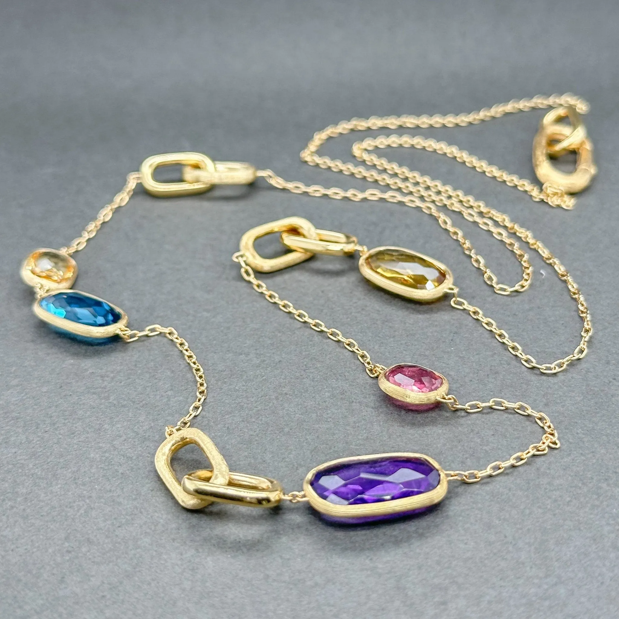 Estate Bicego 18K Y Gold Multigem Murano Station Necklace