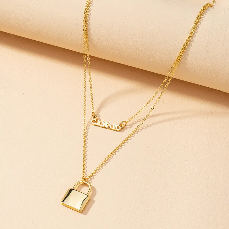 European and American Fashion: Double-Layer Letter Lock Necklace Set