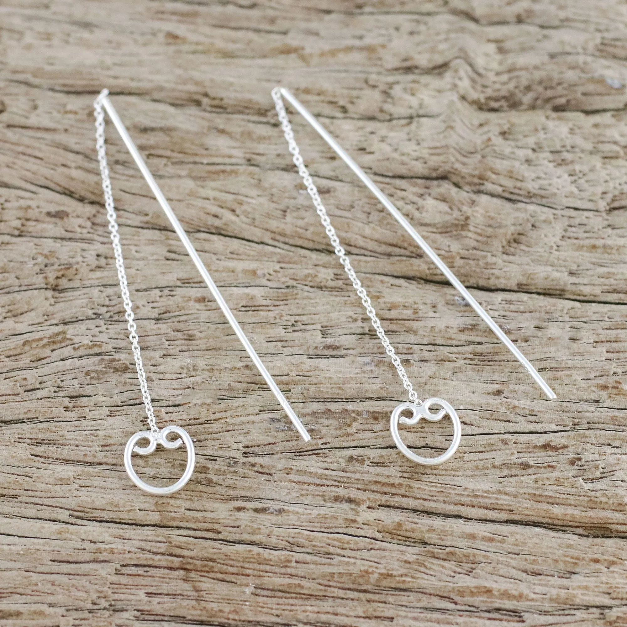 Falling Hearts Sterling Silver Hearts Long Threader Earrings from Thailand