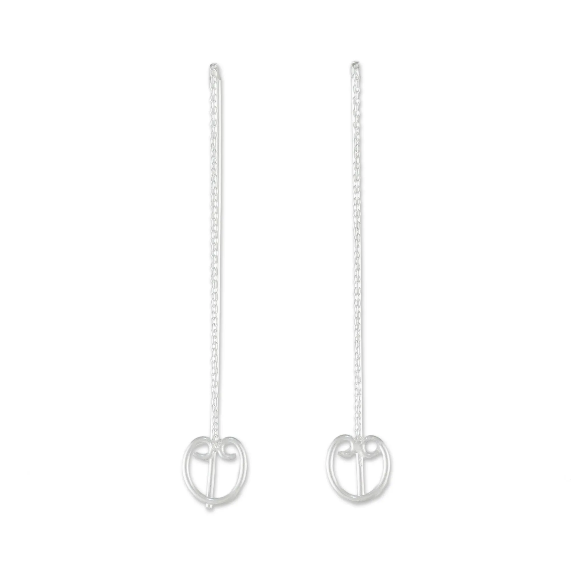 Falling Hearts Sterling Silver Hearts Long Threader Earrings from Thailand