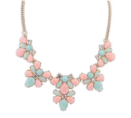 Fashion Women's Crystal Flower Chunky Statement Bib Pendant Chain Choker Necklace necklaces & pendants