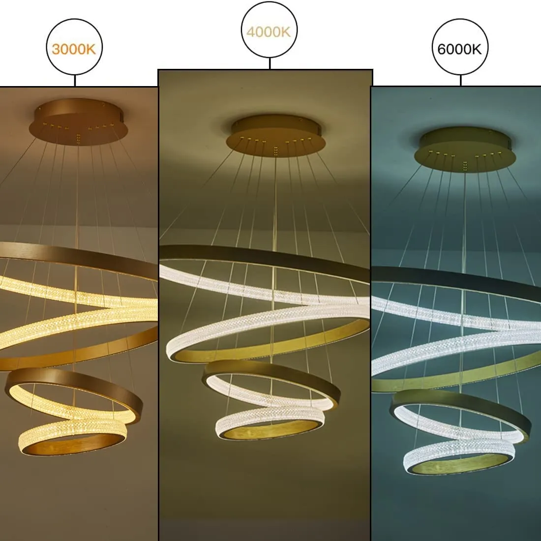 Gold Chandelier Crystals 4 Rings, Dimmable with Remote