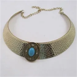 Gold Collar Necklace with Turquoise & Antique Gold Focus