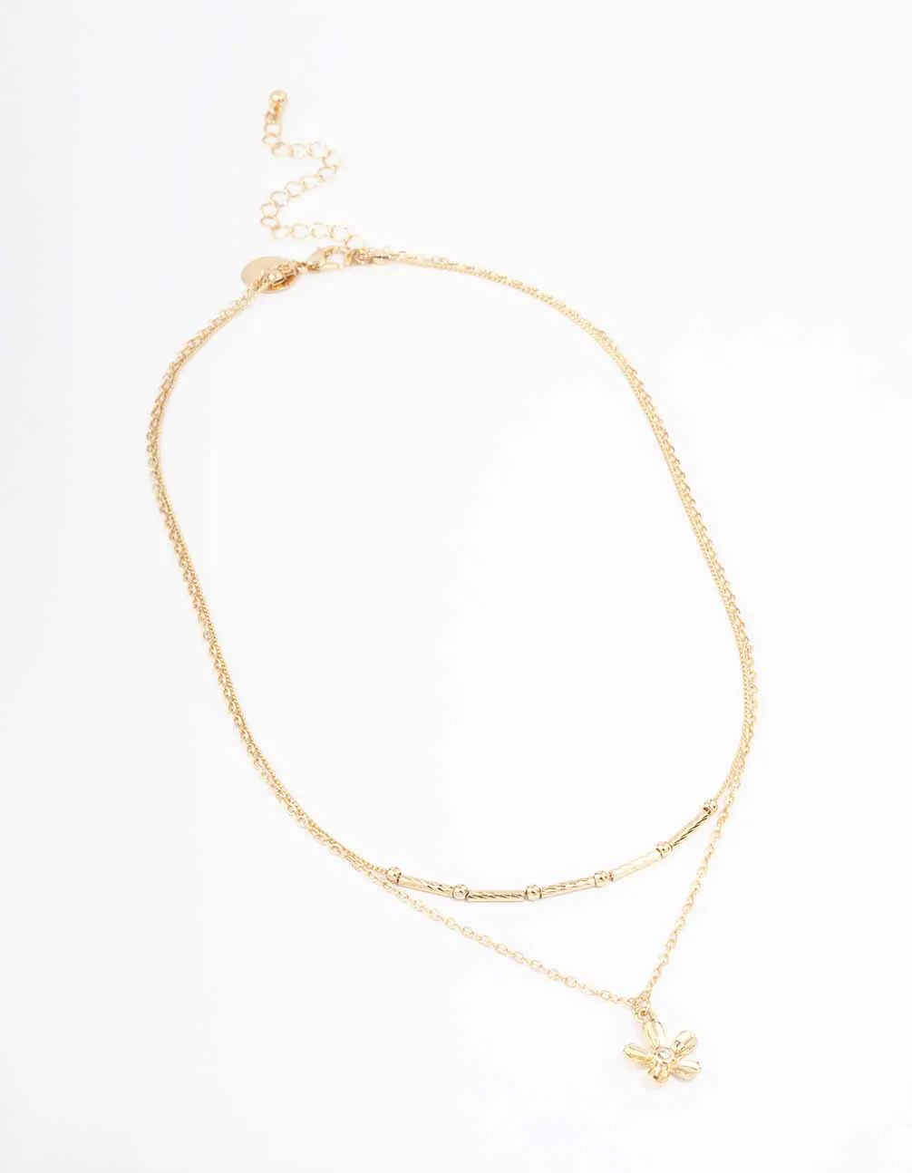 Gold Double Chain Flower Short Necklace