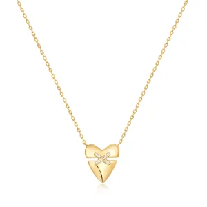 Gold Heart Kiss Pavé Necklace