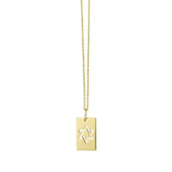 Gold Star of David Tag Necklace