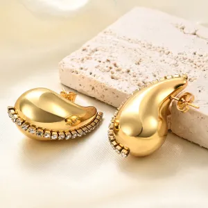 Gold Statement Paisley Stud Earrings-jlt11823