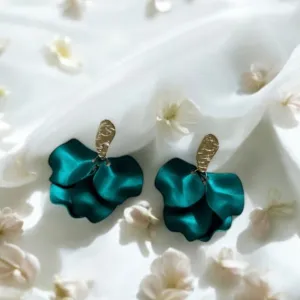 Green - Emerald green flower earrings | dangle petals baroque earrings | unique gold iridescent floral earrings | bridal party wedding earrings