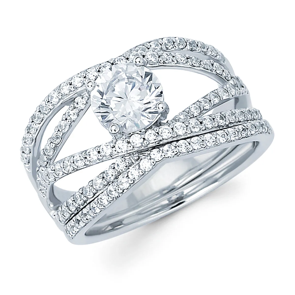 Modern Bridal: 1/3 Ctw. Diamond Orbit Split Shank Semi Mount available for 1/2 Ct. Round Center Diamond in 14K Gold