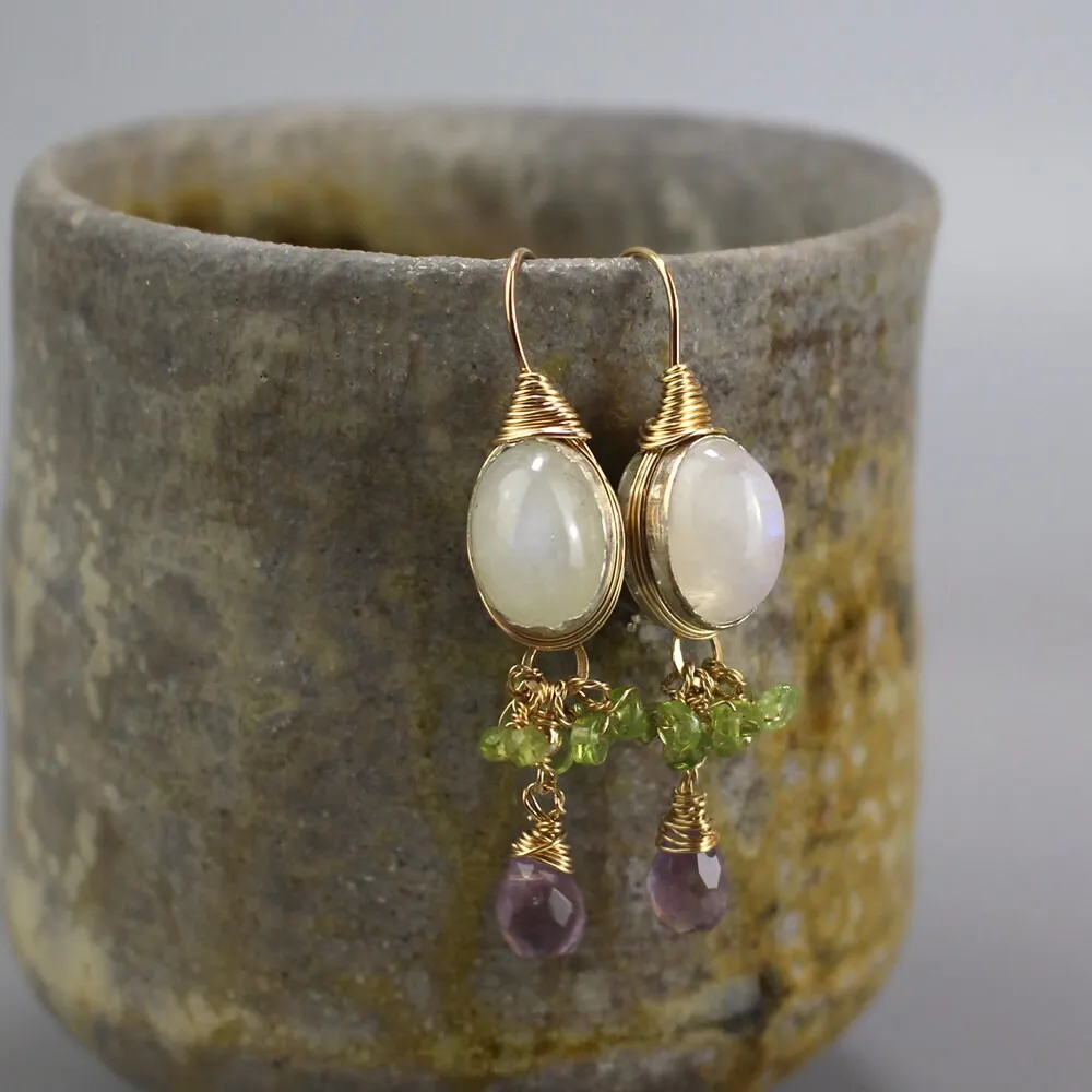 Moonstone Peridot Amethyst Ronit Earrings