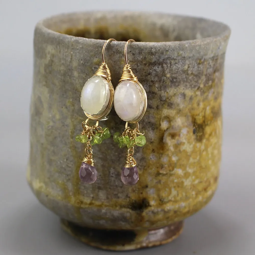 Moonstone Peridot Amethyst Ronit Earrings