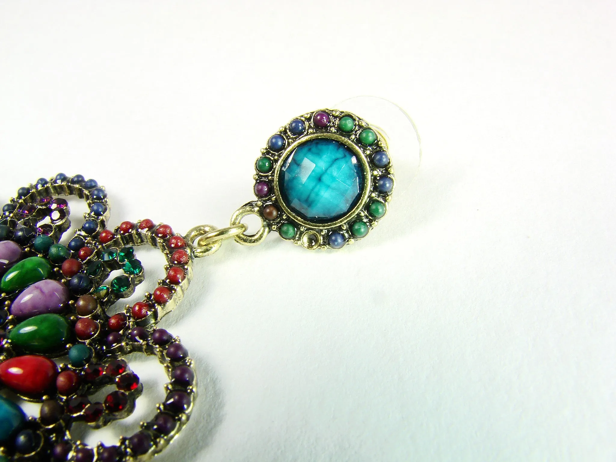 Multicolor Flower Earrings, Floral Disc Earrings, Large Round Colorful Crystal