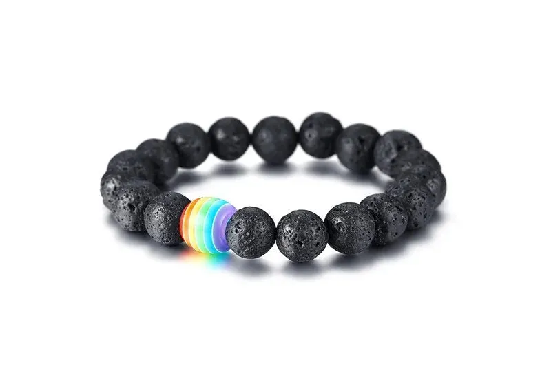 Natural Stone Rainbow Black Beaded Bracelets