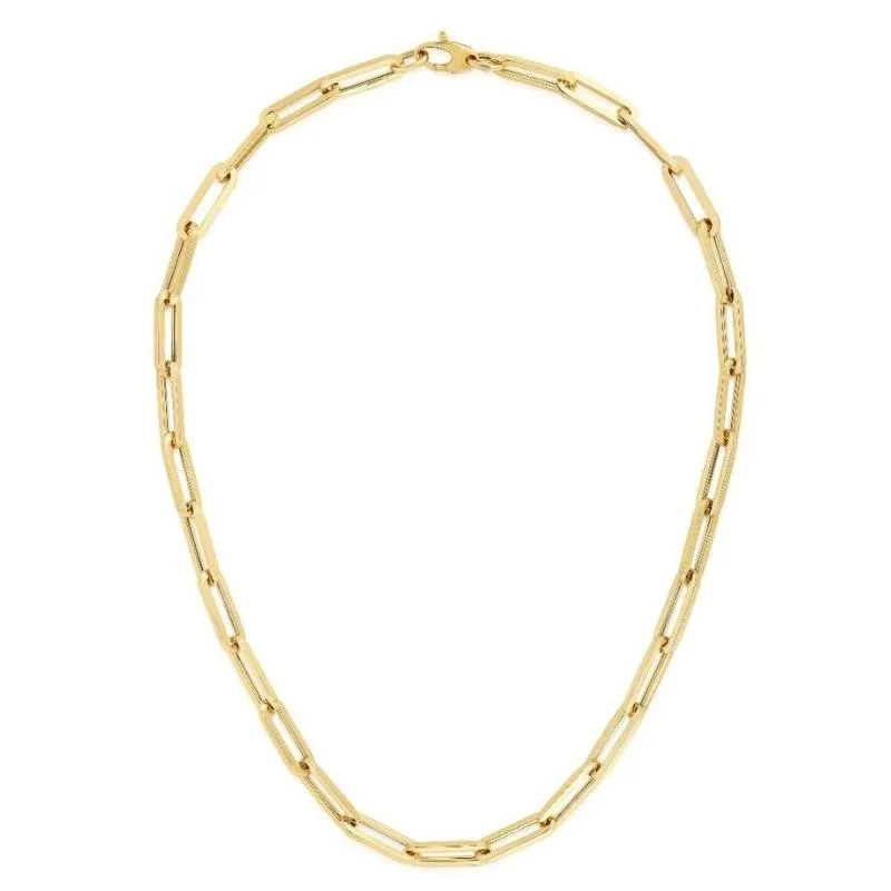 Paper Clip Link Chain 14K Gold Necklace