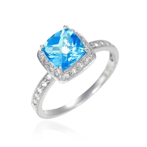 Passion Topaz Cushion Cut Ring with Natural White Topaz