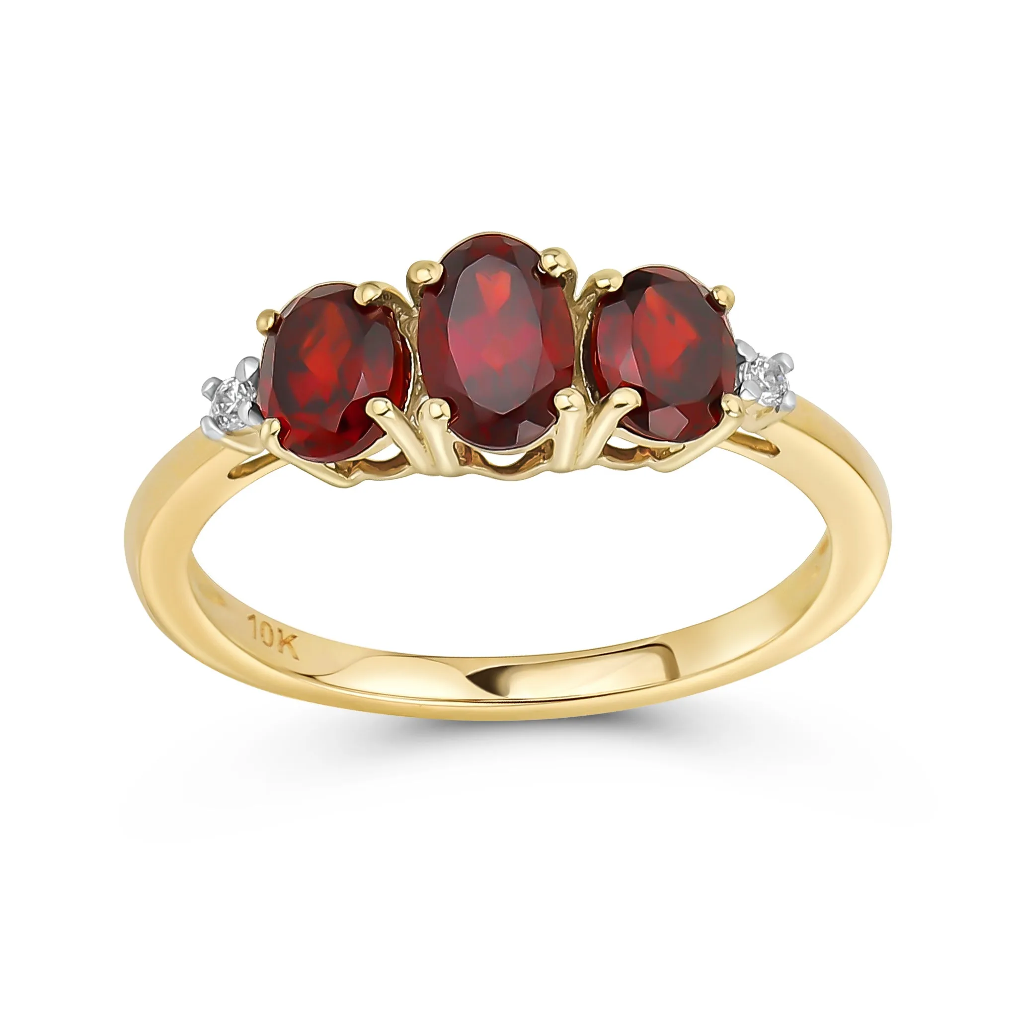 Past Present Future 3 Stone Oval Garnet Sapphire Trilogy Trinity Ring 10K Gold