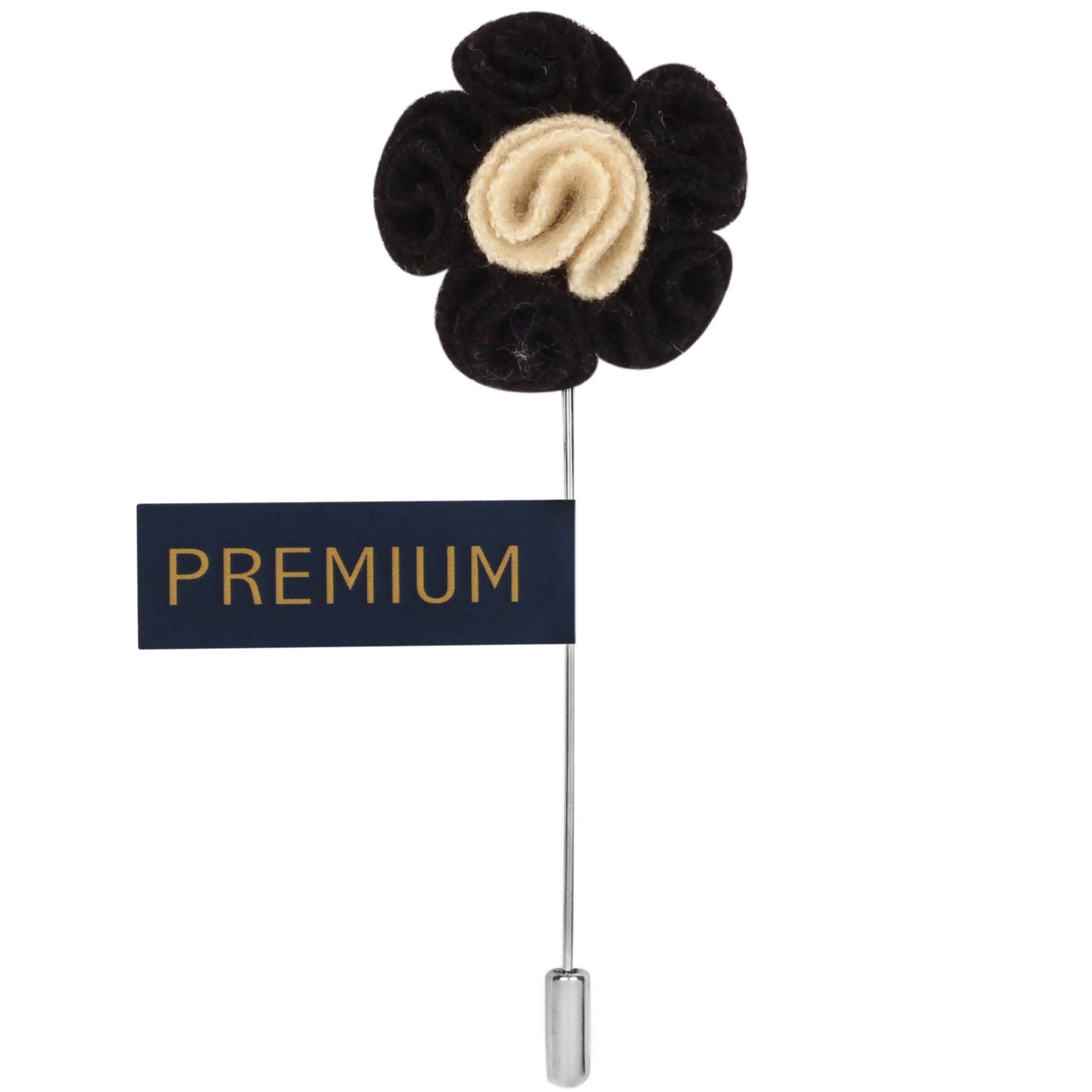 Peluche Florwer in Flower Black, Beige Brooch Lapel Pin