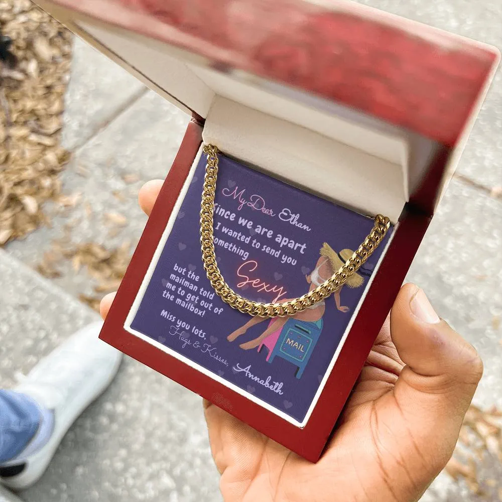 Personalized Message Card & Cuban Chain Necklace for Men | Long Distance Relationship Gift | Mailman