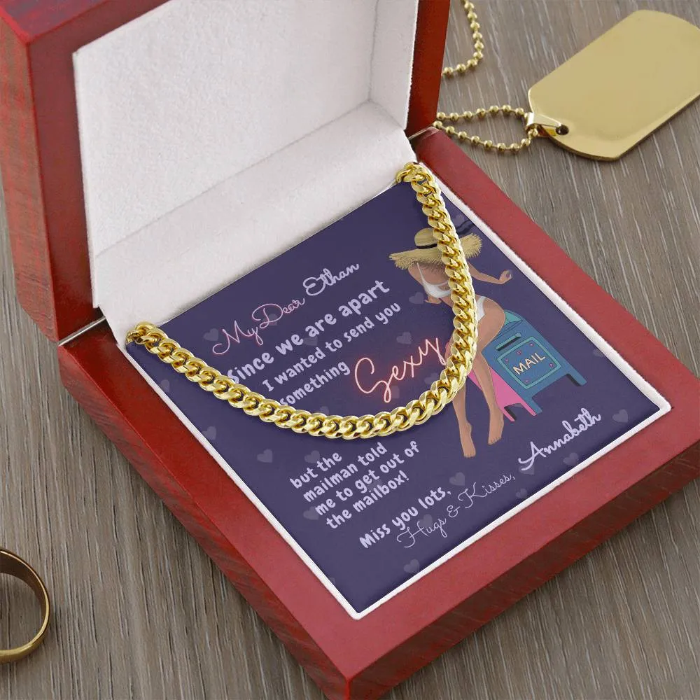 Personalized Message Card & Cuban Chain Necklace for Men | Long Distance Relationship Gift | Mailman